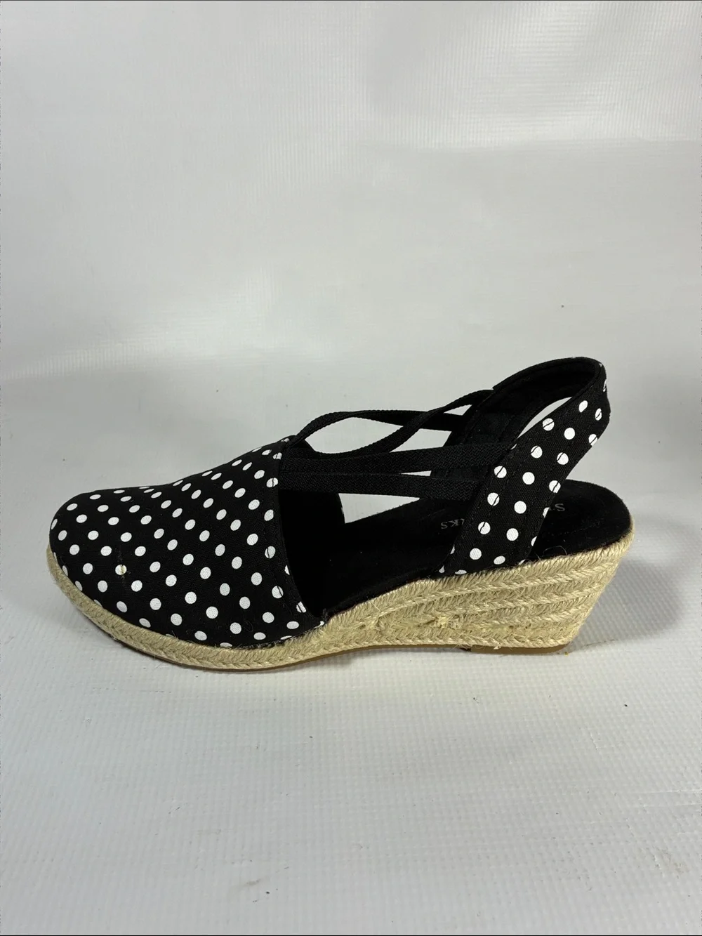 Studio Works Black and White Polka Dot Espadrille Wedge Slingbacks